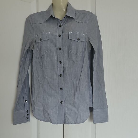 Club Monaco Women's Button-Down Long Sleeves Cotton Shirt XS Blue - Picture 2 of 16